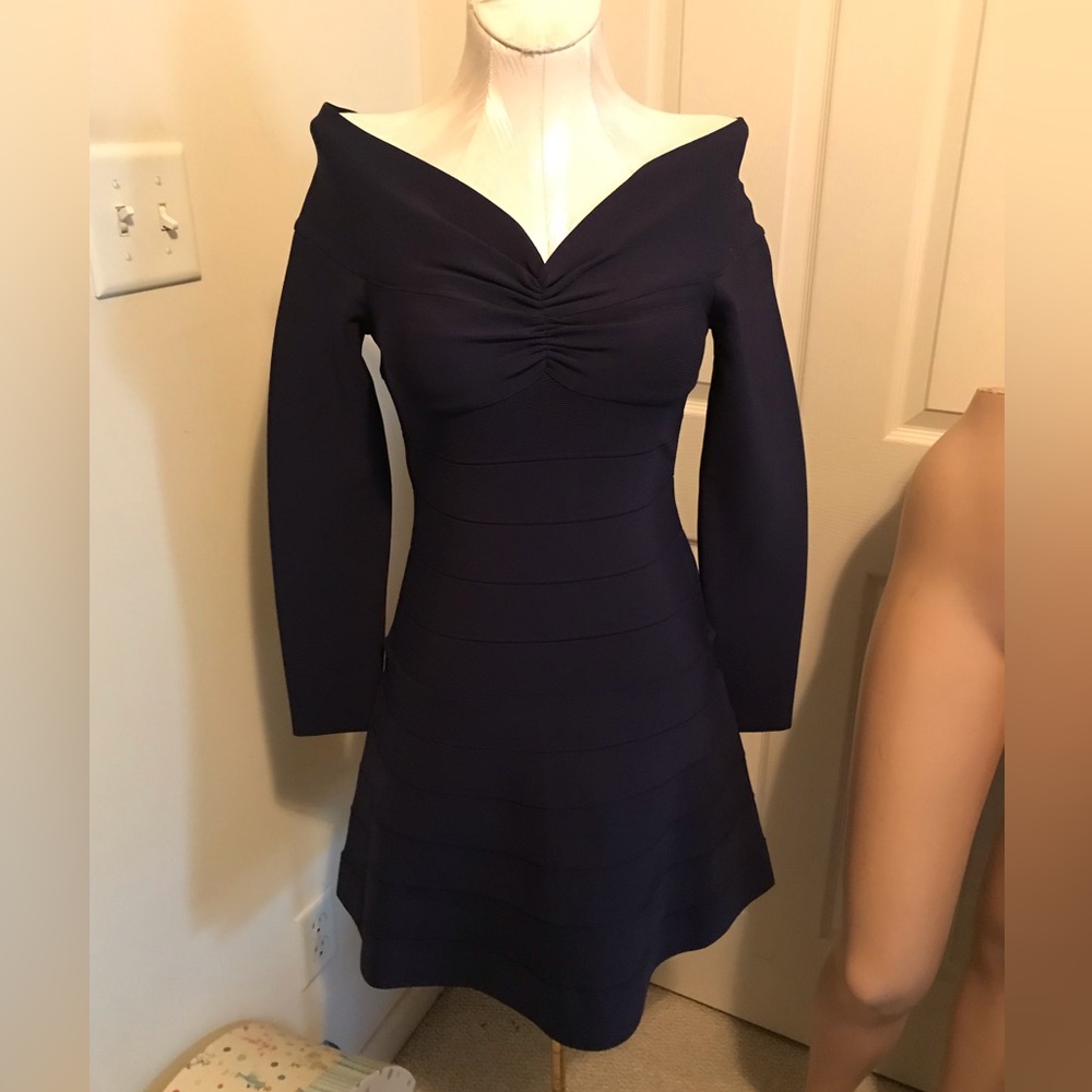 Herve Leger dress navy long sleeve $890 size M